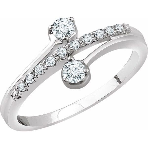 14K White 1/4 CTW Natural Diamond Two-Stone Ring