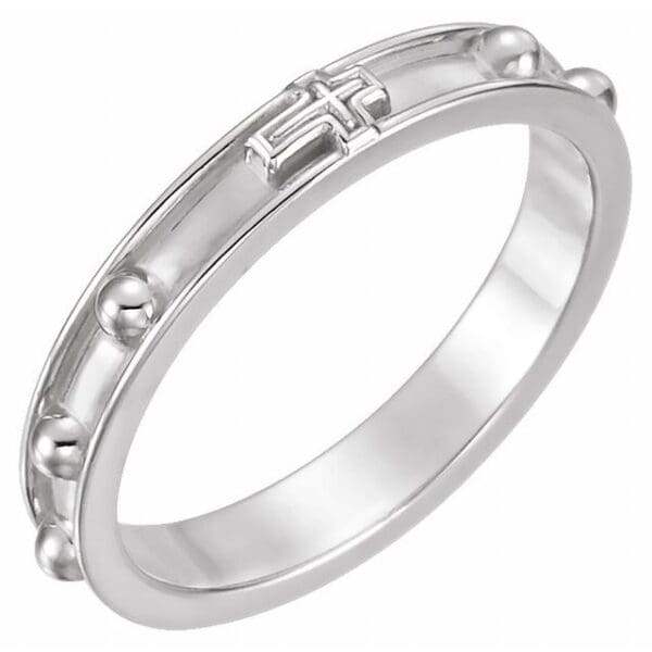 14K White Rosary Ring