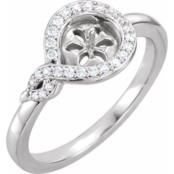 14K White Cultured White Freshwater Pearl & 1/8 CTW Natural Diamond Bypass Ring