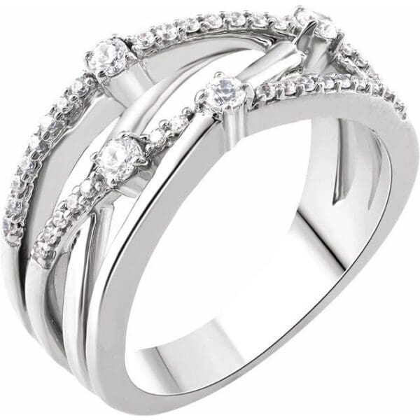 14K White 1/3 CTW Natural Diamond Criss-Cross Ring