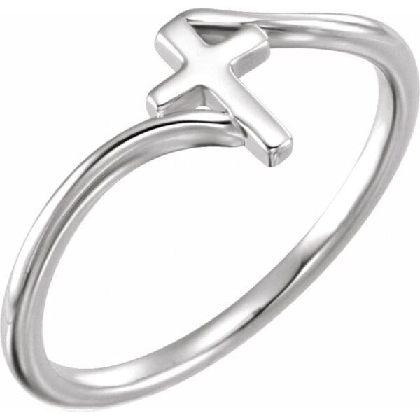 14K White Cross Bypass Ring