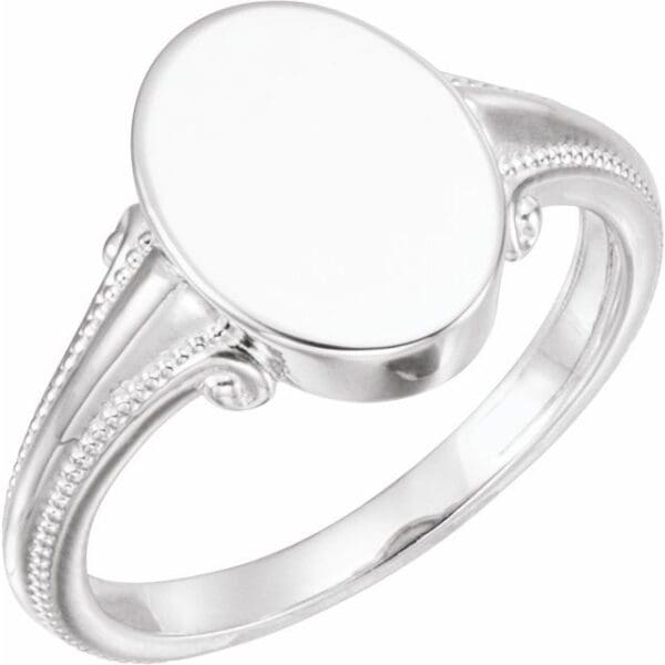 14K White Oval Signet Ring