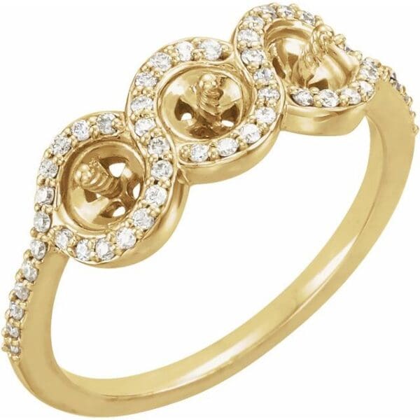 14K Yellow 1/5 CTW Natural Diamond Semi-Set Halo-Style Ring for 4.0-4.5 mm Pearls