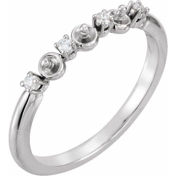 14K White .06 CTW Natural Diamond Semi-Set Ring for 3.5 mm Pearls