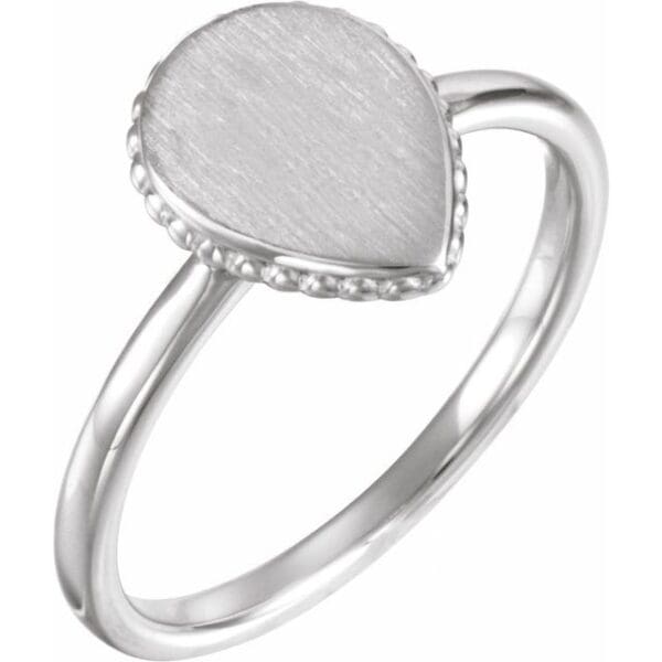 14K Yellow 12x9 mm Teardrop Beaded Signet Ring