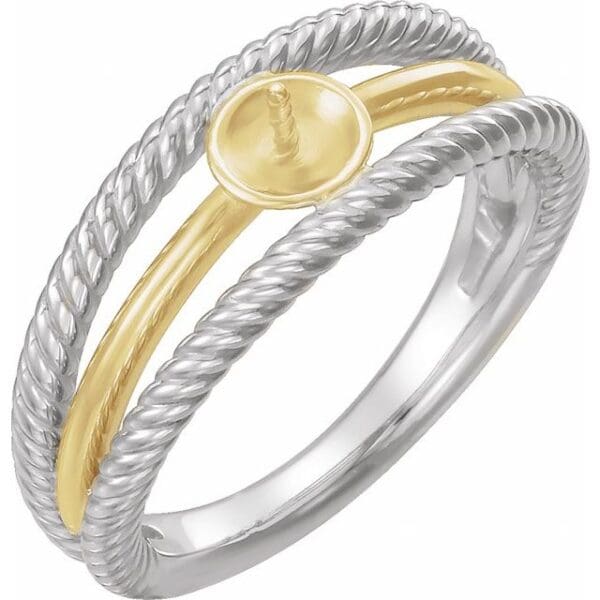 14K White/Yellow Negative Space Ring Mounting for 6.5 mm Pearl