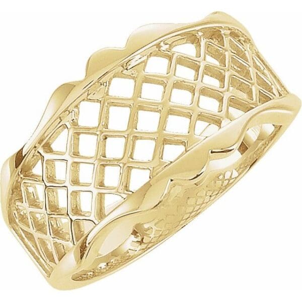 14K White Latticework Ring