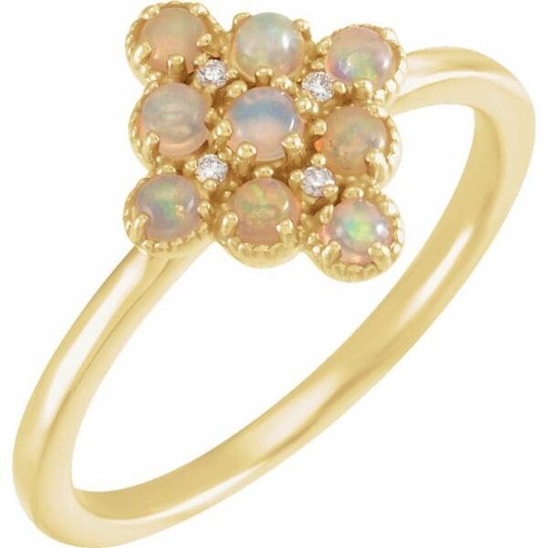 14K Yellow Natural White Ethiopian Opal & .02 CTW Natural Diamond Ring