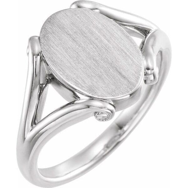 14K White 13.2x8.6 mm Oval Signet Ring