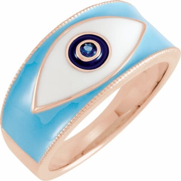 14K Yellow Natural Blue Sapphire Evil Eye Ring