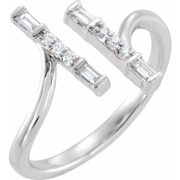 14K White 1/6 CTW Natural Diamond Double Bar Ring