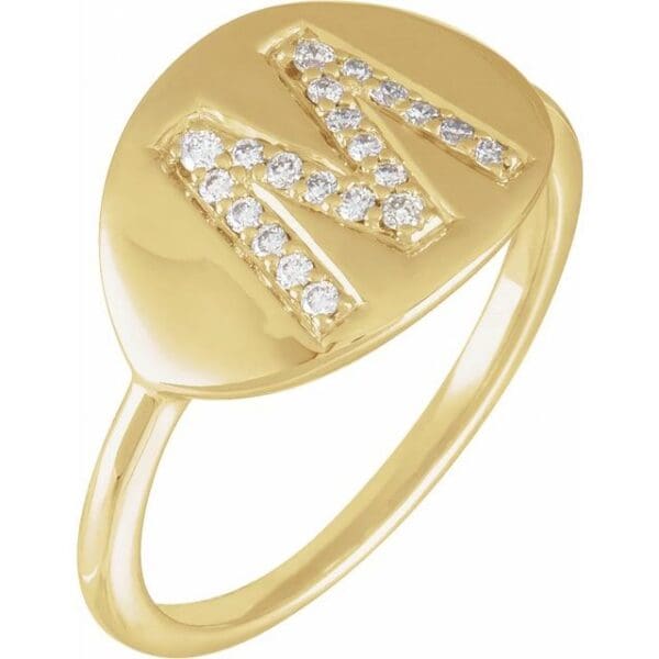 14K Yellow 1/10 CTW Natural Diamond Initial A Ring