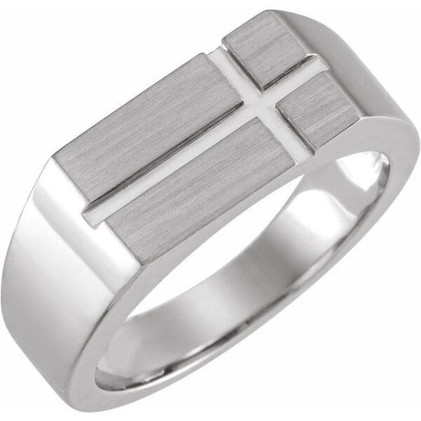 14K Yellow 10.8x8.8 mm Rectangle Cross Signet Ring