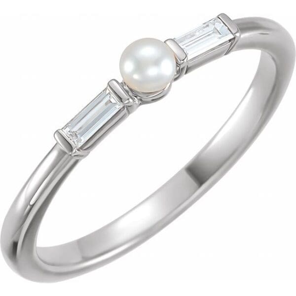 14K Rose Cultured White Seed Pearl & 1/8 CTW Natural Diamond Ring