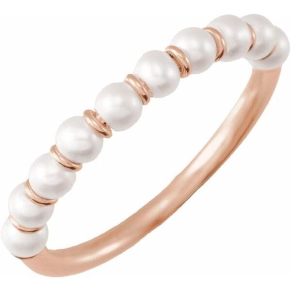 14K Yellow Cultured White Freshwater Pearl Ring Size 7