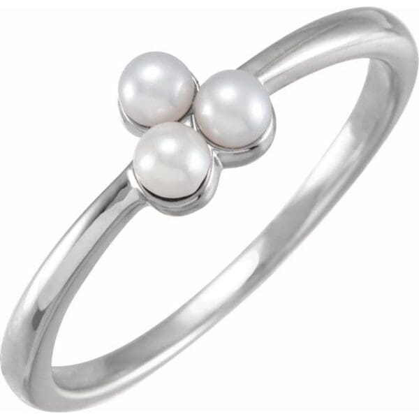 14K Yellow Cultured White Freshwater Pearl Cluster Ring