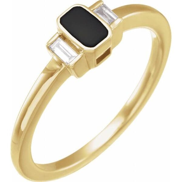 14K Yellow .08 CTW Natural Diamond & White Enamel Ring