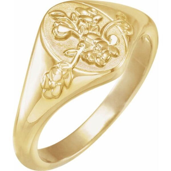 Sterling Silver 10.1 mm Oval Floral Signet Ring