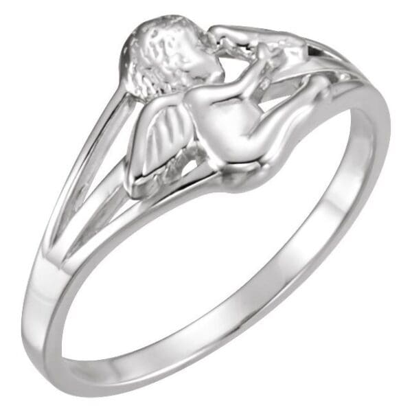 Sterling Silver 9.7 mm Cherub & Dove Ring