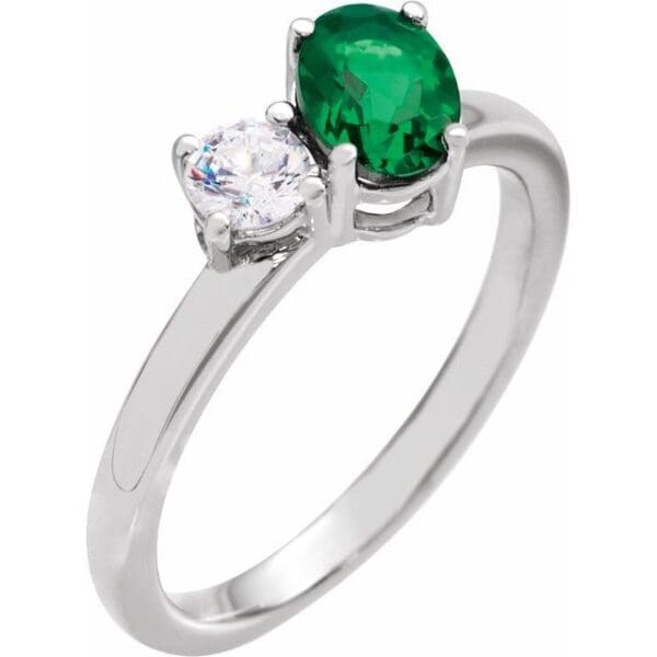 14K White Lab-Grown Blue Sapphire & 1/4  CTW Lab-Grown Diamond Ring
