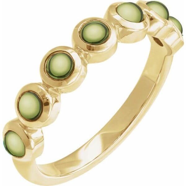 14K Yellow Cabochon Natural Turquoise Stackable Ring