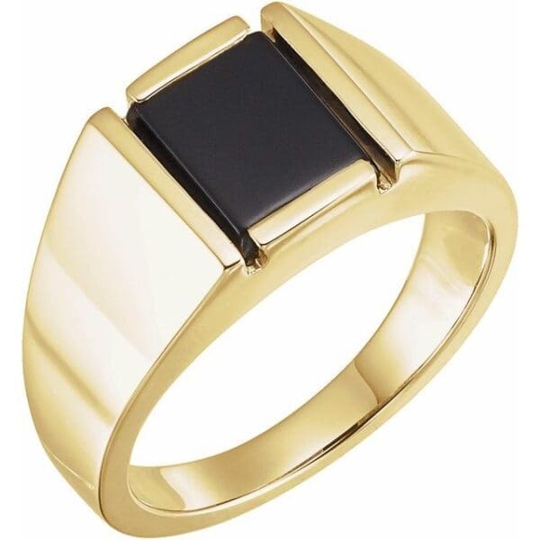 14K Yellow Natural Black Onyx Bezel-Set Ring