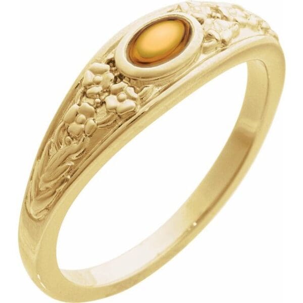 14K Yellow Natural Moonstone Cabochon Floral Ring