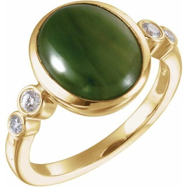 14K Yellow Natural Nephrite Jade & 1/6 CTW Natural Diamond Ring