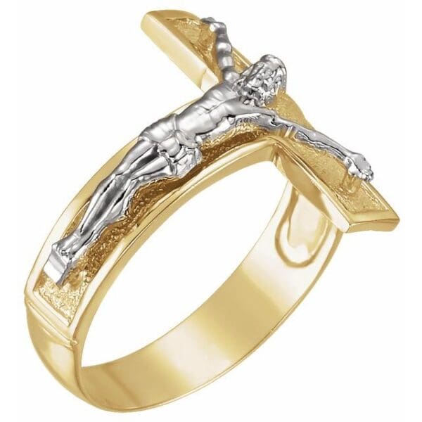 14K Yellow/White 20.2 mm Crucifix Ring
