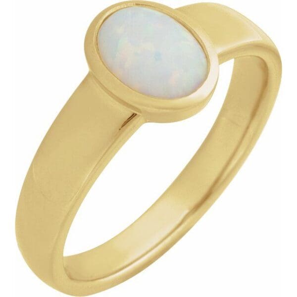14K Yellow Lab-Grown White Opal Cabochon Ring