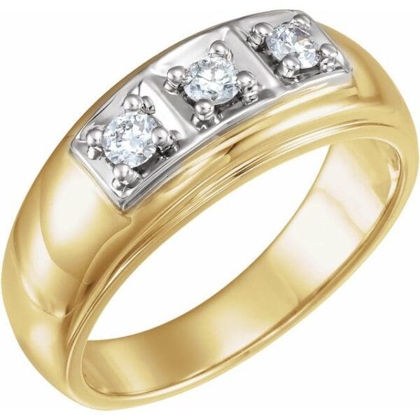 14K Yellow/White 3 mm Round Three-Stone Ring Mounting
