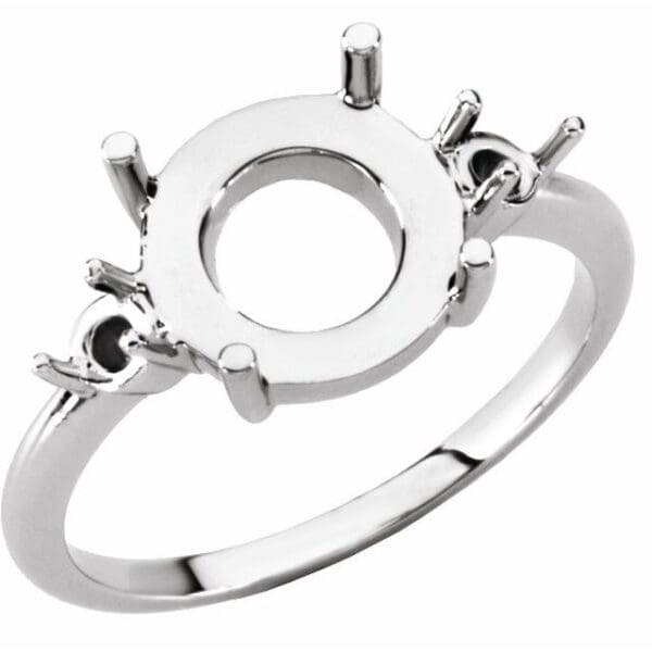 14K White 10 mm Round Cabochon Three-Stone Ring Mounting