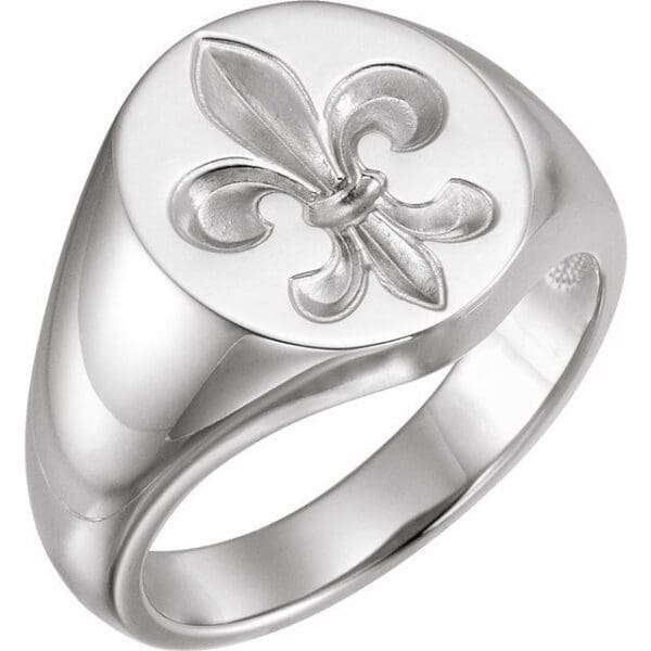 Sterling Silver 16x11 Oval Fleur-de-lis Signet Ring
