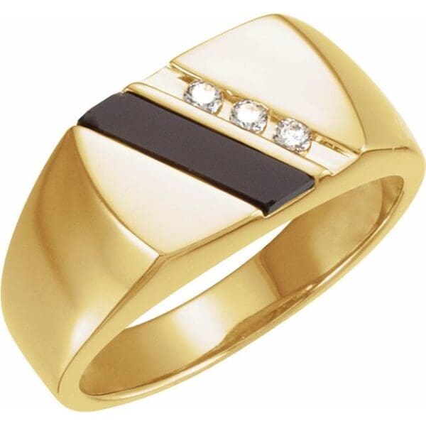 14K Yellow Natural Black Onyx & 1/10 CTW Natural Diamond Ring