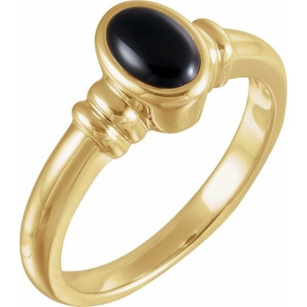 14K Yellow Natural Black Onyx Ring