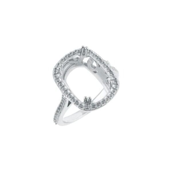 14K White 14x10 mm Cushion Halo-Style Ring Mounting