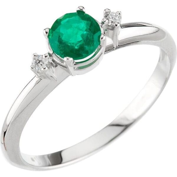 14K White Natural Emerald & .04 CTW Natural Diamond Ring
