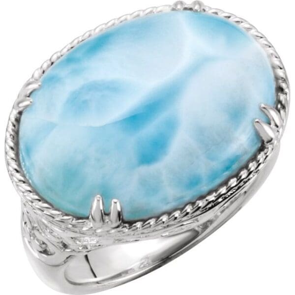 Sterling Silver Natural Larimar Cabochon Ring
