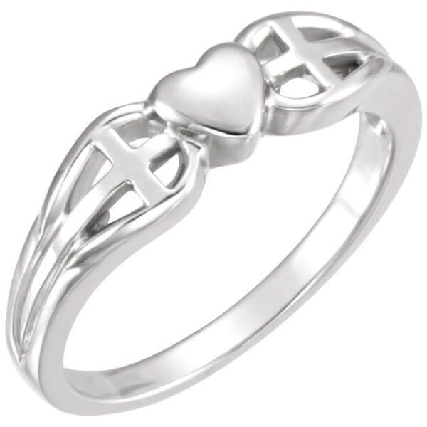 Sterling Silver 5.7 mm Heart & Cross Ring
