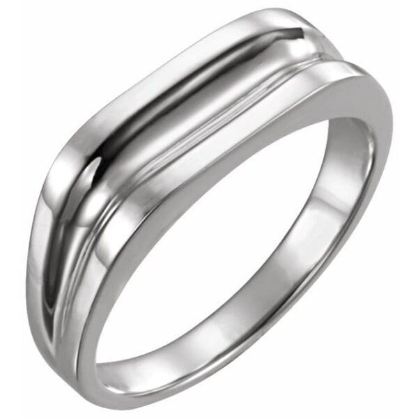 14K White Grooved Bar Ring