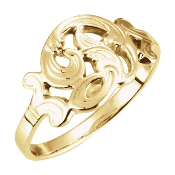 14K Yellow Script Initial D Ring