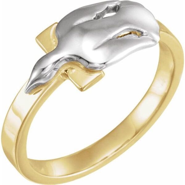 10K Yellow/White Dove & Cross Ring