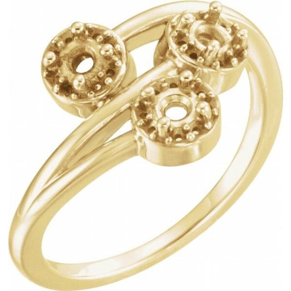 14K Yellow 3 mm Round Halo-Style Three-Stone Ring Mounting