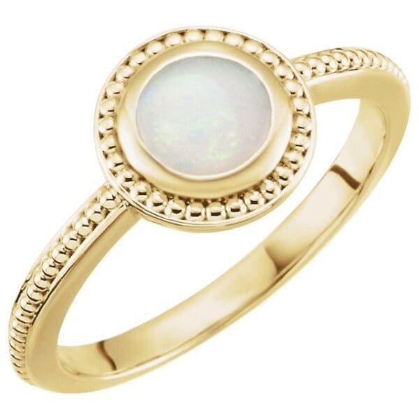 14K Yellow Natural White Opal Ring