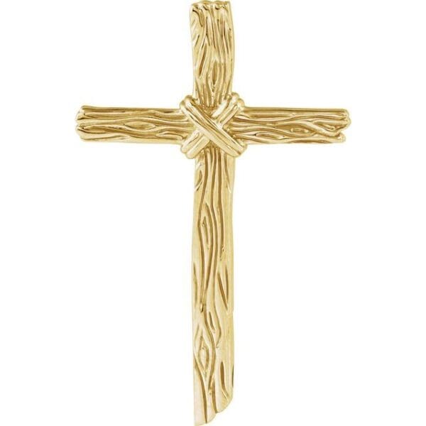 18K Yellow 50.75x32.25 mm Woodgrain Cross Pendant