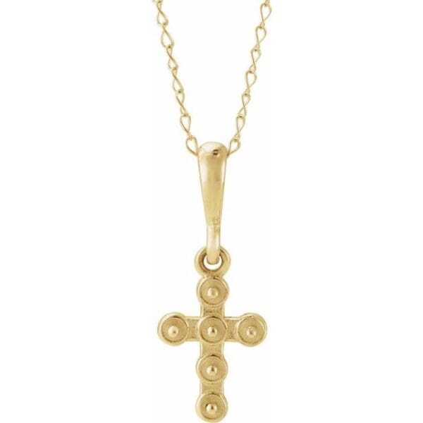 14K White Cultured White Seed Pearl Youth Cross 16" Necklace