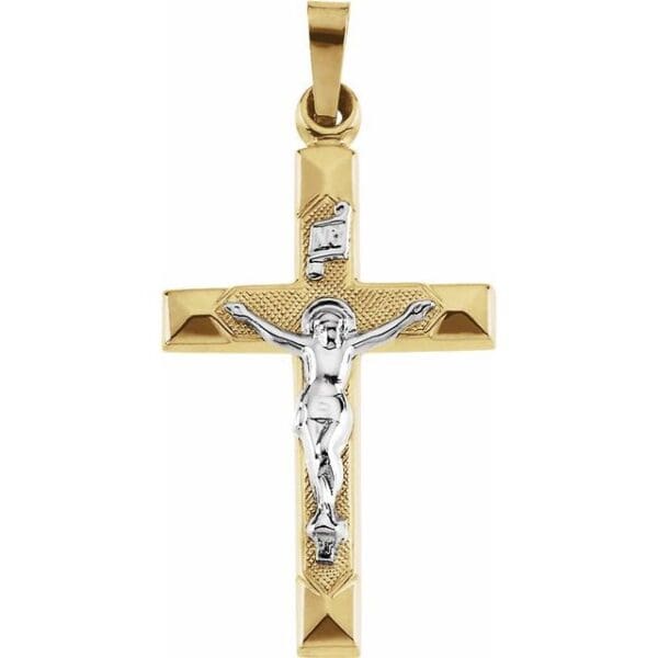 14K Yellow & White 25x17 mm Hollow Crucifix Pendant