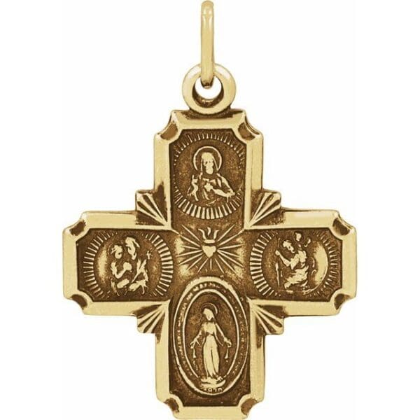 14K Yellow 12x12 mm Four-Way Cross Medal