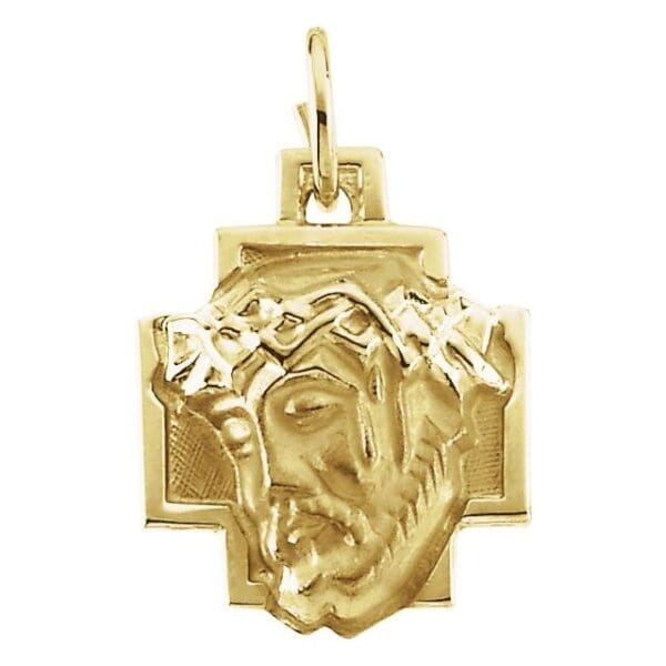 14K Yellow 12x12 mm Face of Jesus Pendant