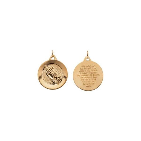 14K Yellow 19 mm Round Praying Hands Pendant